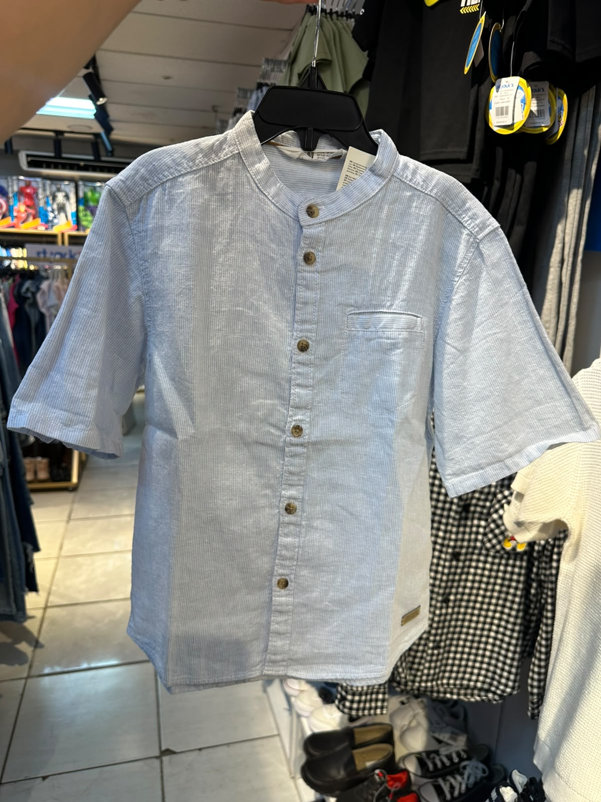 Camisa azul henley formal H&M niño botones manga corta