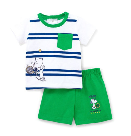 Set conjunto 2 piezas camisa blanca short verde bebe niño Snoopy St Jacks 0000068201