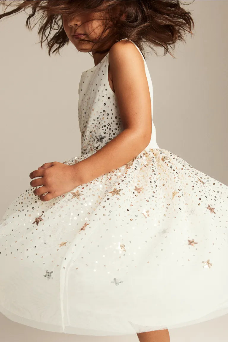 Vestido blanco  niña H&M lentejuelas tulle glitter