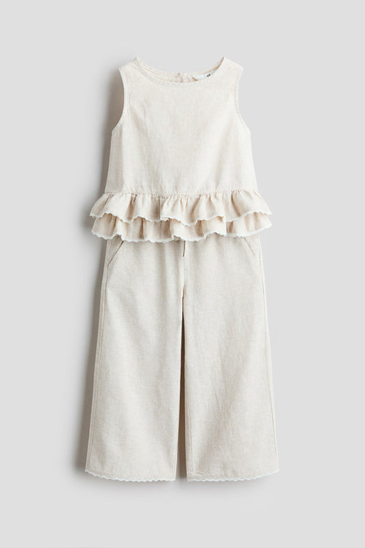 Set conjunto 2 piezas camisa pantalón beige niña H&M 1309525002
