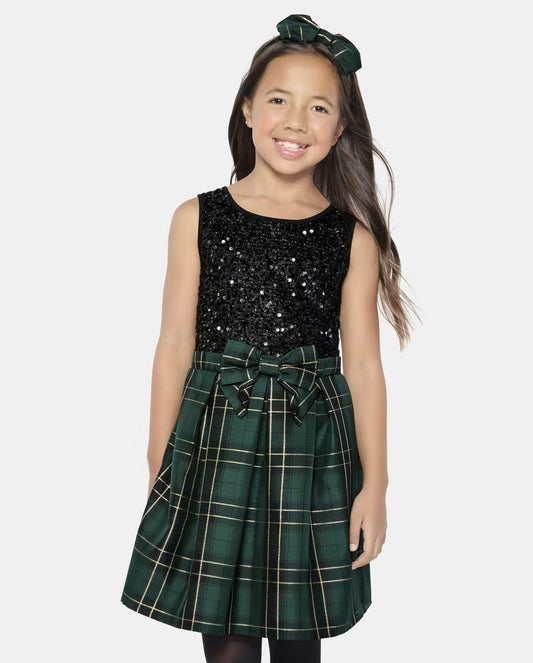 Vestido verde cuadros Childrens Place lentejuelas 73282800