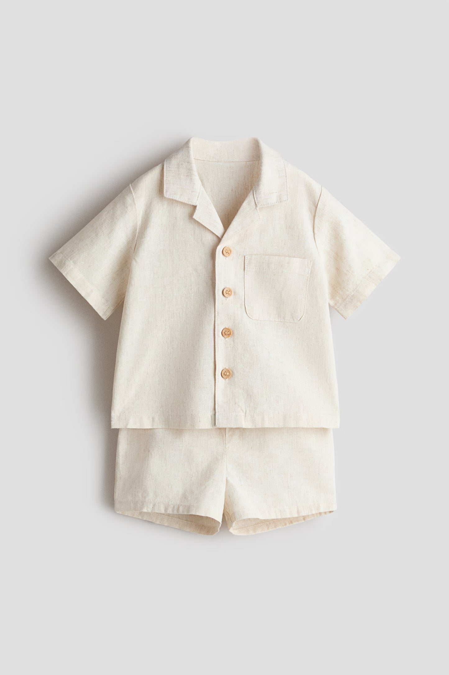 Set conjunto 2 piezas camisa short beige bebe niño H&M 1232745010