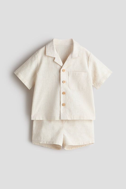Set conjunto 2 piezas camisa short beige bebe niño H&M 1232745010