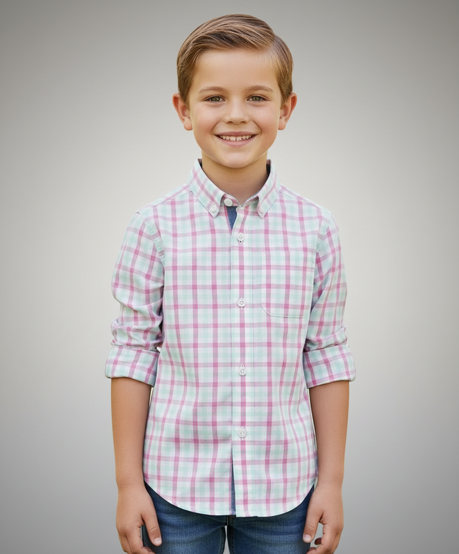 Camisa cuadros rosado verde blanca Gymboree niño 2 a  12 años formal