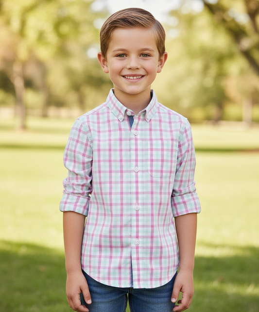 Camisa cuadros rosado verde blanca Gymboree niño 2 a  12 años formal