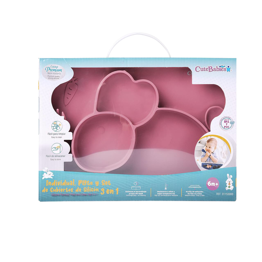 Set plato de silicon rosado Cutebabies
