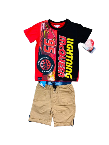 Set 2 piezas cars camisa roja short beige niño A9-C3-204N