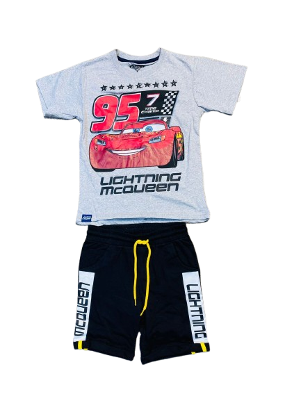 Set 2 piezas cars short  camisa gris niño