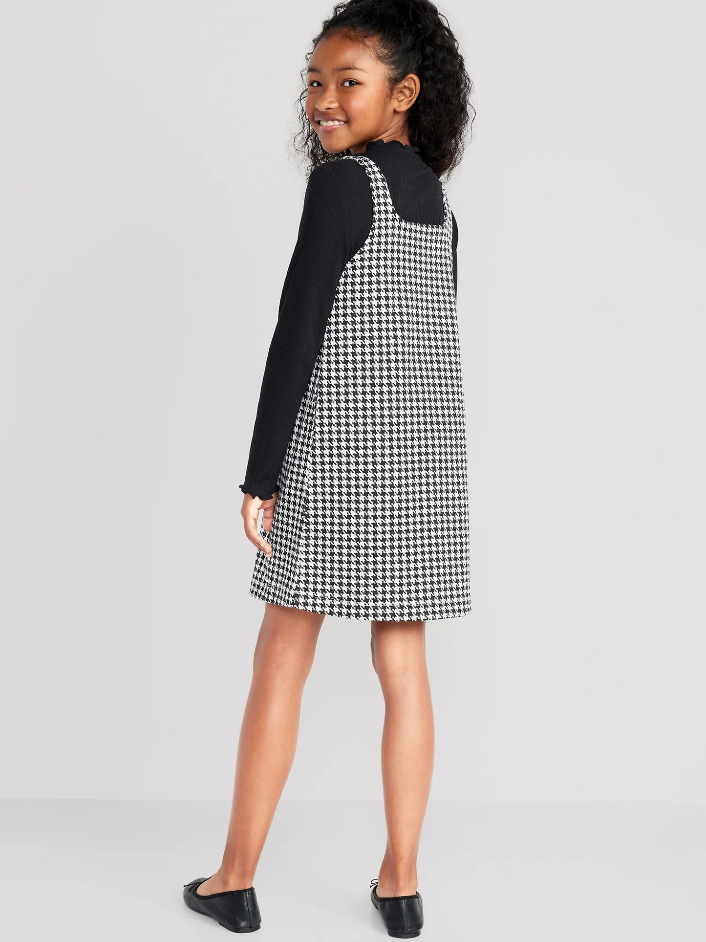 Vestido overall con camisa cuadros negros blancos old navy niña 37834992
