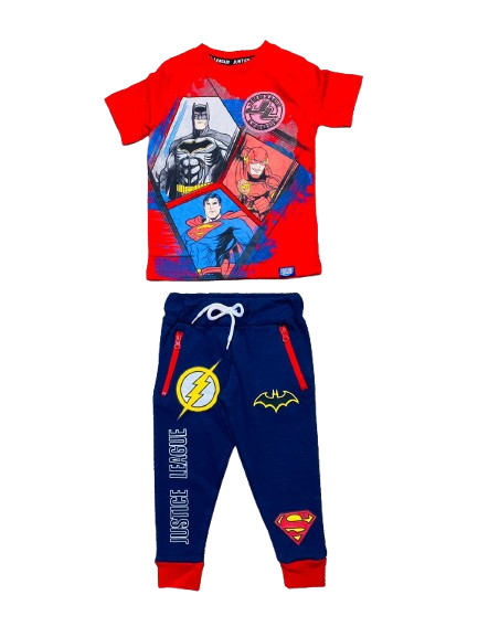 Set conjunto 2 piezas liga de la justicia buzo azul y camisa roja niño
