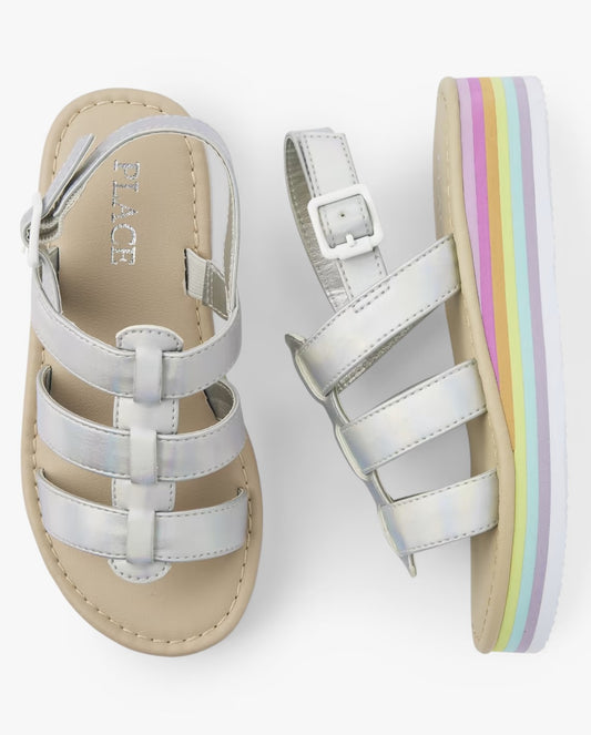 Sandalias Childrens Place niña plateadas colores