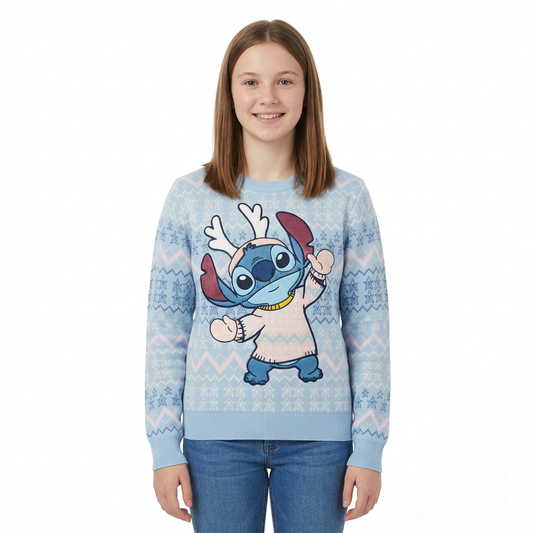 Sueter navidad navideño azul celeste dama mujer Stitch B1-STI-169C 690490