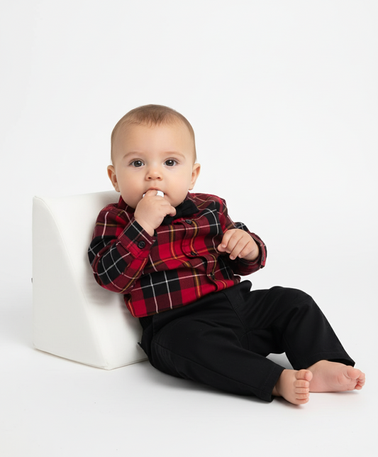 Set 3 piezas bebe niño childrens place camisa cuadros roja corbatin 25427184