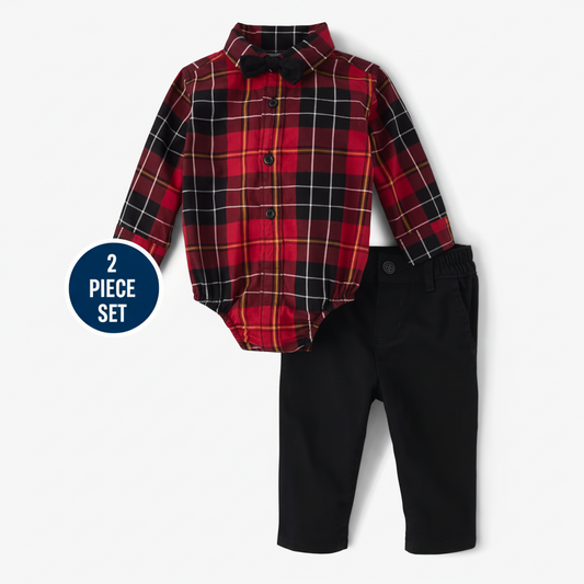Set 3 piezas bebe niño childrens place camisa cuadros roja corbatin 25427184