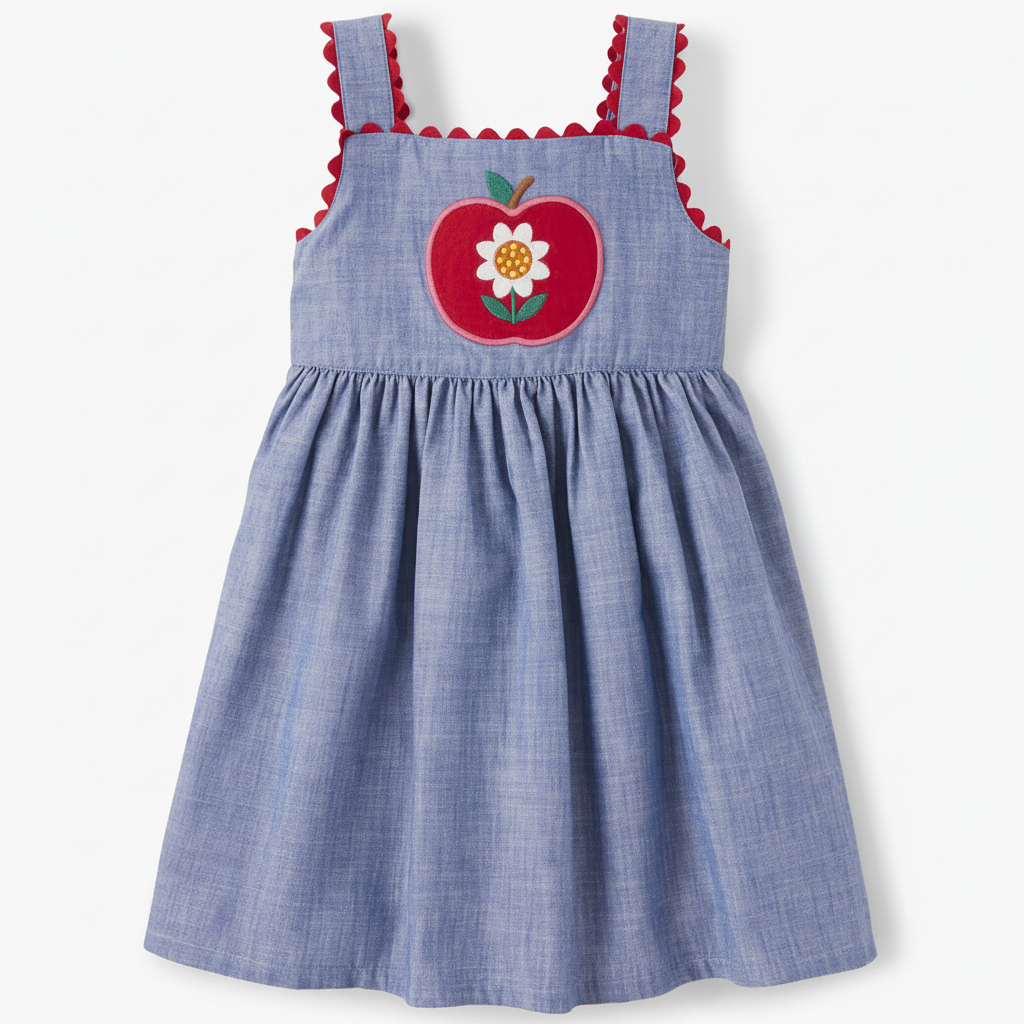 Vestido jeans azul rojo manzana niña Gymboree