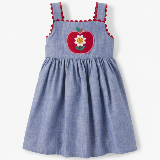 Vestido jeans azul rojo manzana niña Gymboree