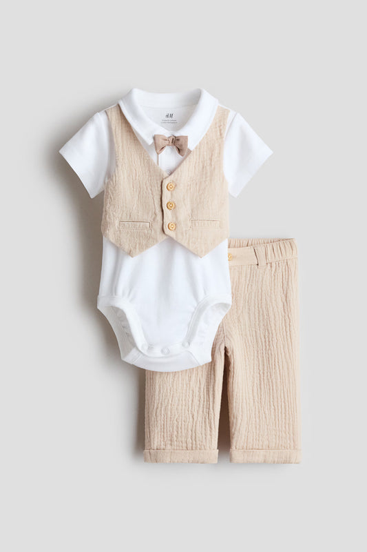 Set conjunto 2 piezas chaleco pantalon beige formal bebe niño H&M 1061061006