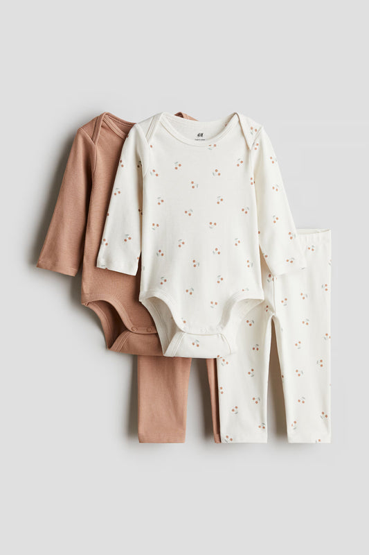 Set 4 piezas mameluco pantalon café blanco bebe niña H&M 1226967009