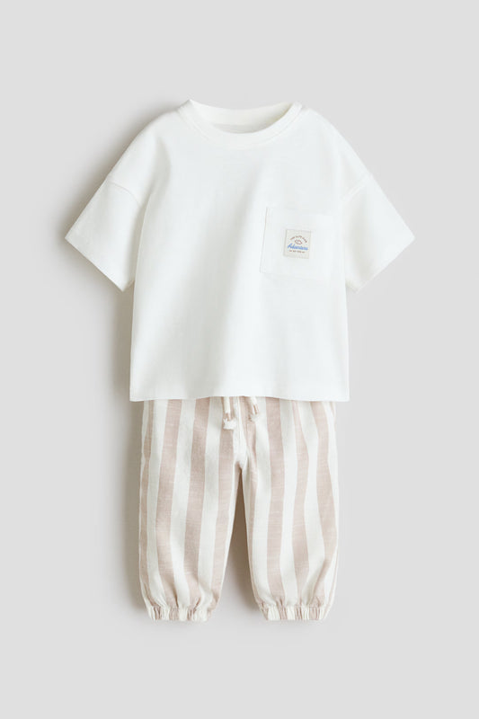 Set conjunto 2 piezas camisa blanca pantalon beige bebe niño H&M 1282999004