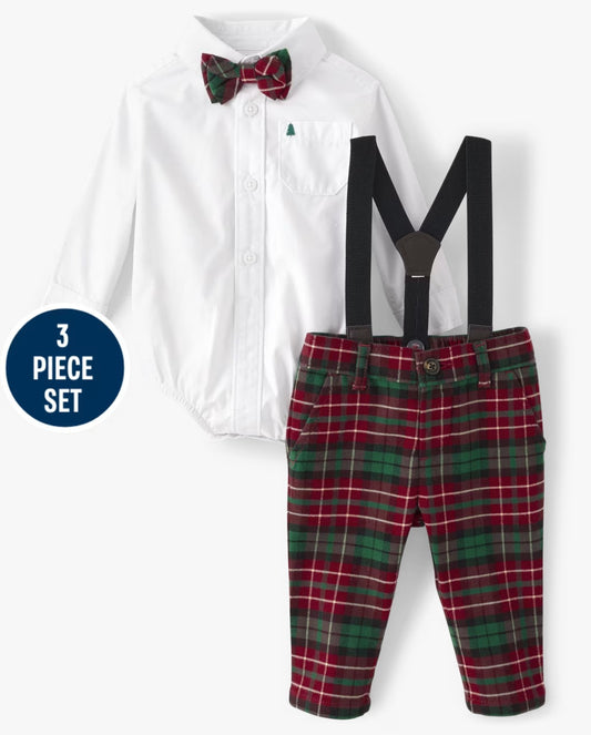 Set 3 piezas mameluco camisa blanca pantalon cuadros Gymboree 48099568