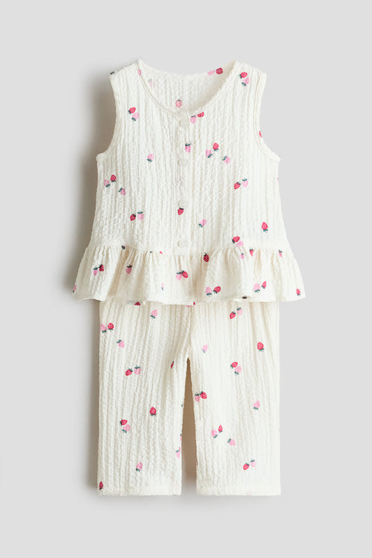Set conjunto 2 piezas camisa pantalon niña blanco cerezas H&M 1281634007009