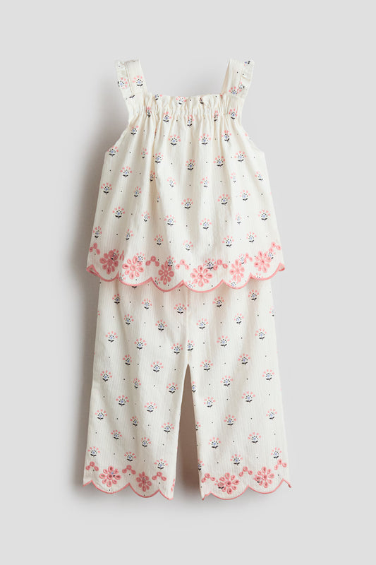 Set conjunto 2 piezas camisa pantalon beige flores niña H&M 1341185001