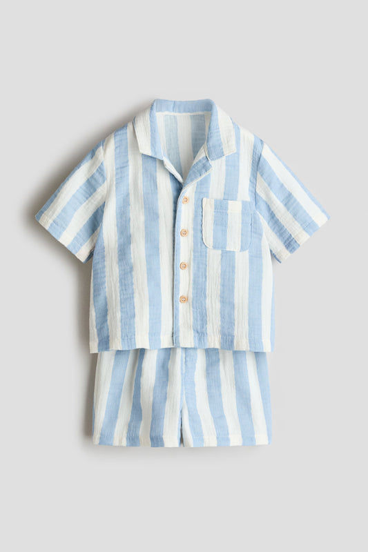 Set conjunto 2 piezas camisa short azul blanco old money niño H&M 1123259037