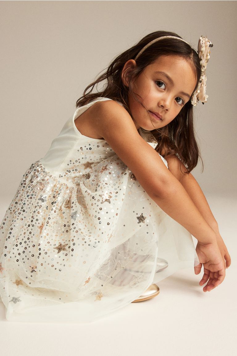Vestido blanco  niña H&M lentejuelas tulle glitter