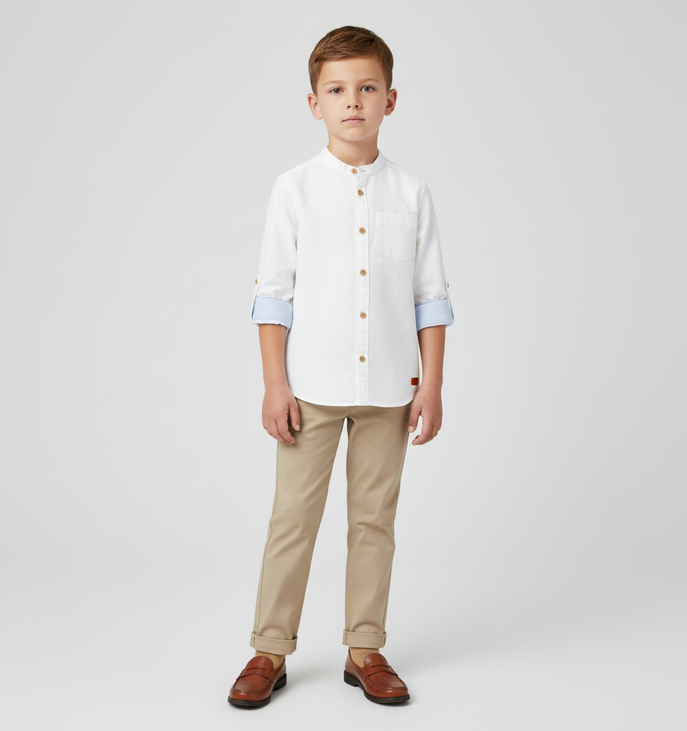 Camisa blanca formal henley H&M niño botones det azul