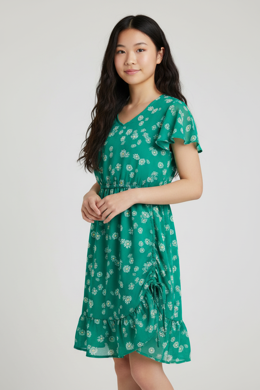 Vestido verde flores niña H&M 8 a 14+ promo 2x1000
