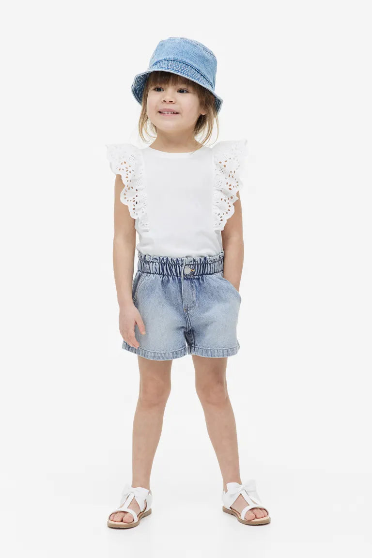 Short jeans azul pálido paperbag H&M niña