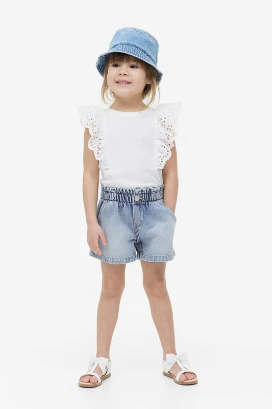 Short jeans azul pálido paperbag H&M niña