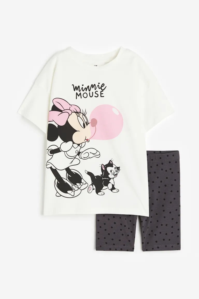 Set 2 piezas niña H&M Minnie Disney camisa blanca short negro
