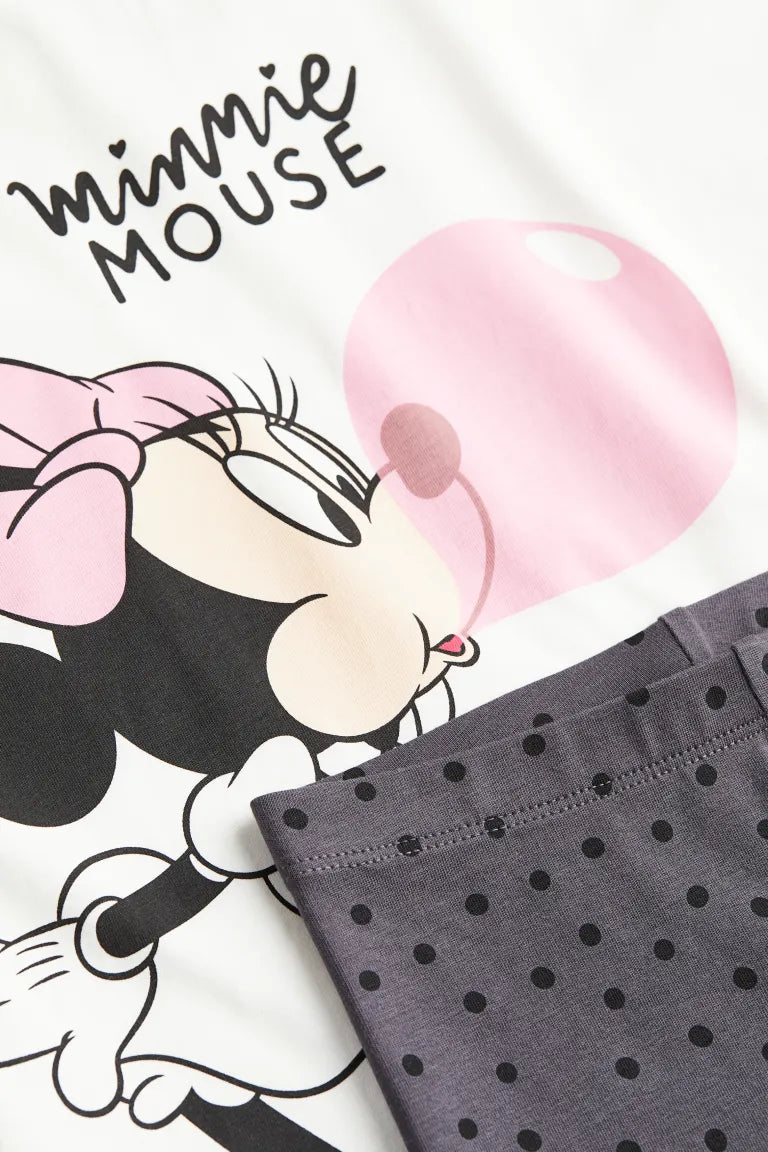 Set 2 piezas niña H&M Minnie Disney camisa blanca short negro