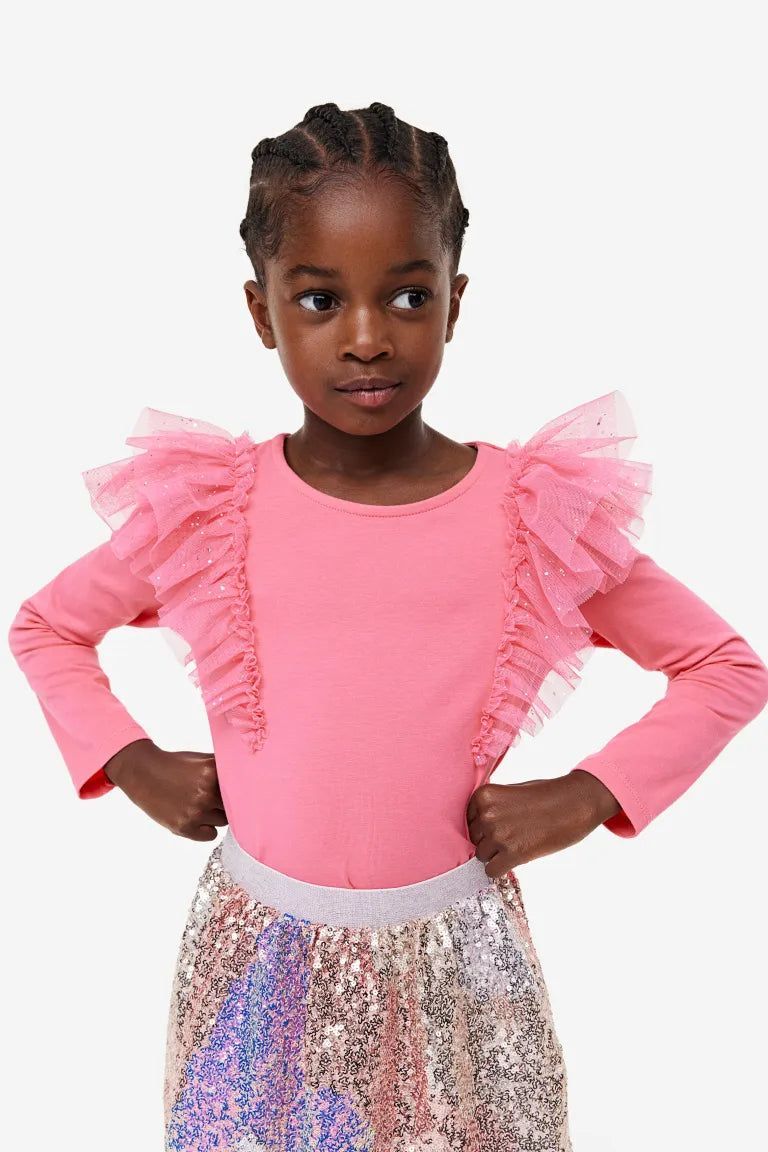 Camisa rosada ruffle h&m niña manga larga