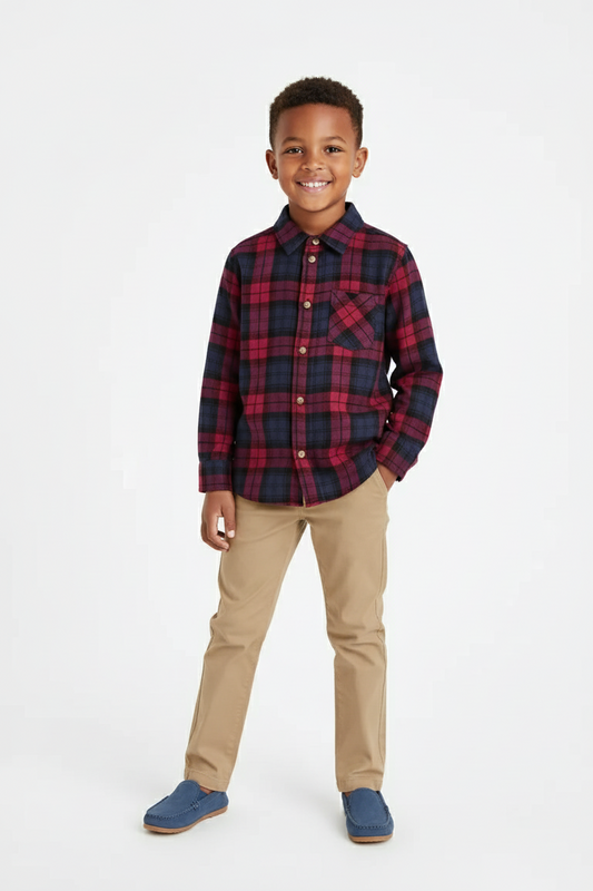 Camisa cuadros azul roja niño H&M formal 28896496