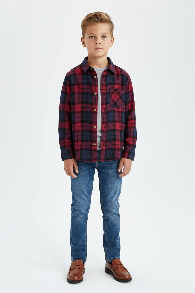 Camisa cuadros azul roja niño H&M formal 28896496