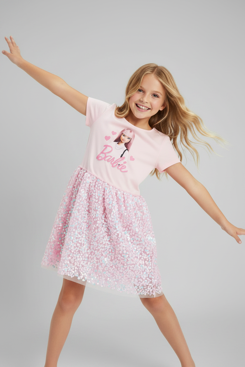 Vestido rosado barbie niña H&M lentejuelas 46088432