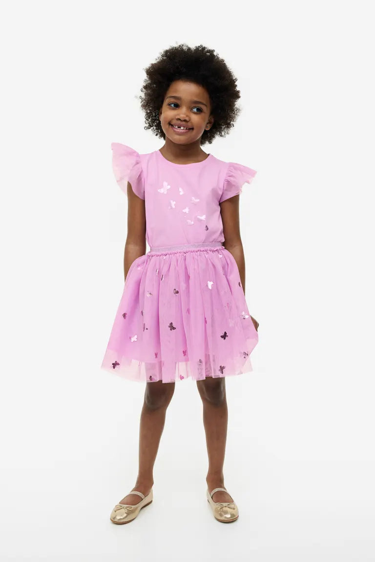 Set 2 piezas mariposas niña H&M falda tutu morado