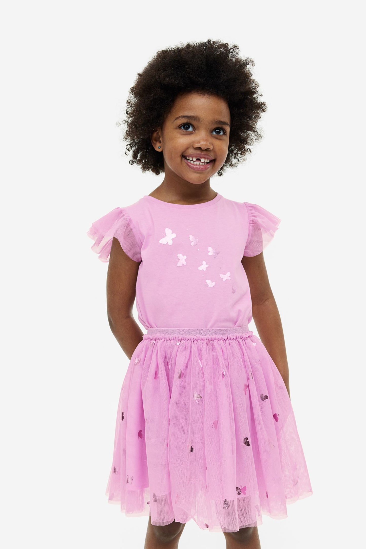 Set 2 piezas mariposas niña H&M falda tutu morado
