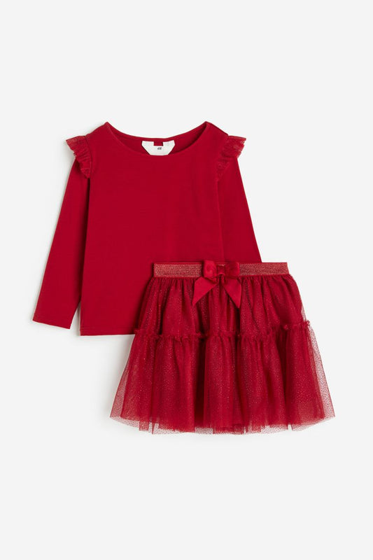 Set 2 piezas falda tutu rojo gliter niña H&M 12926704