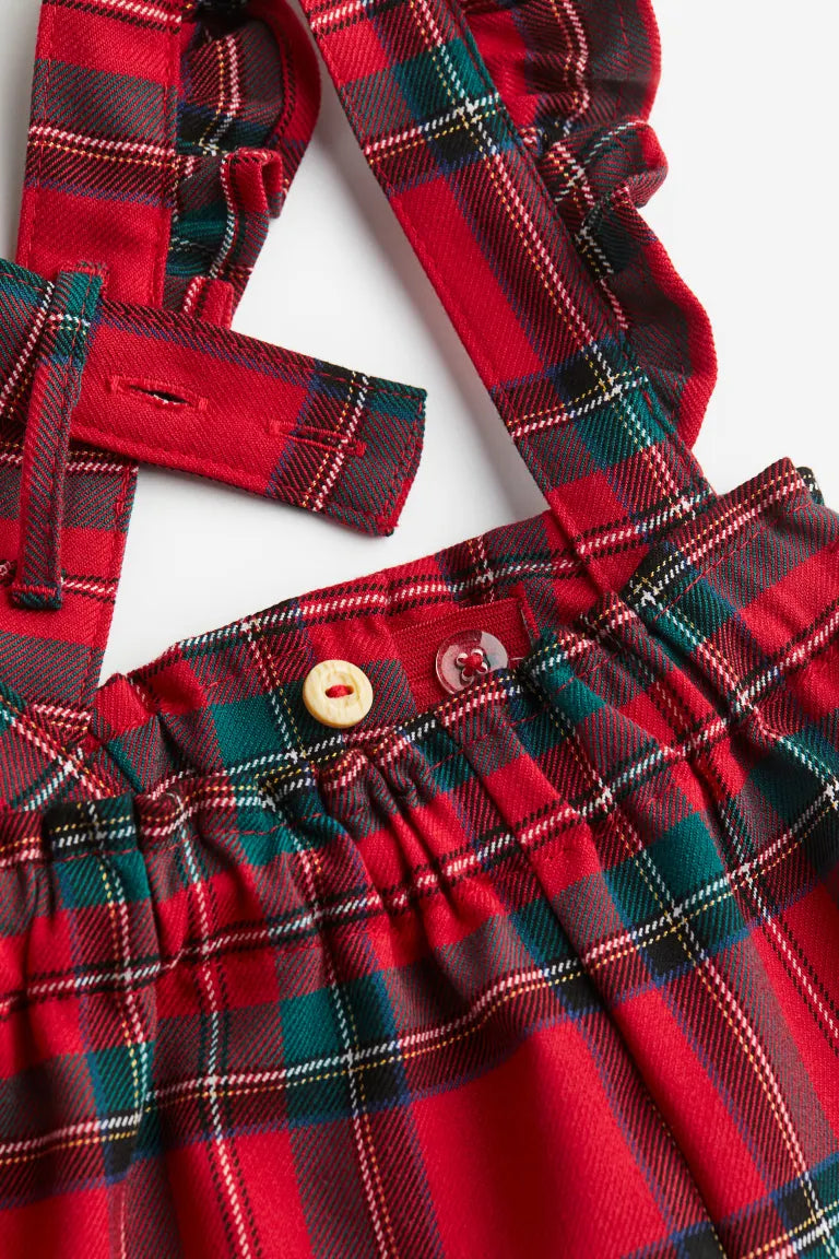Set 3 piezas Overall rojo cuadros con mameluco H&M niña bebe 98264304