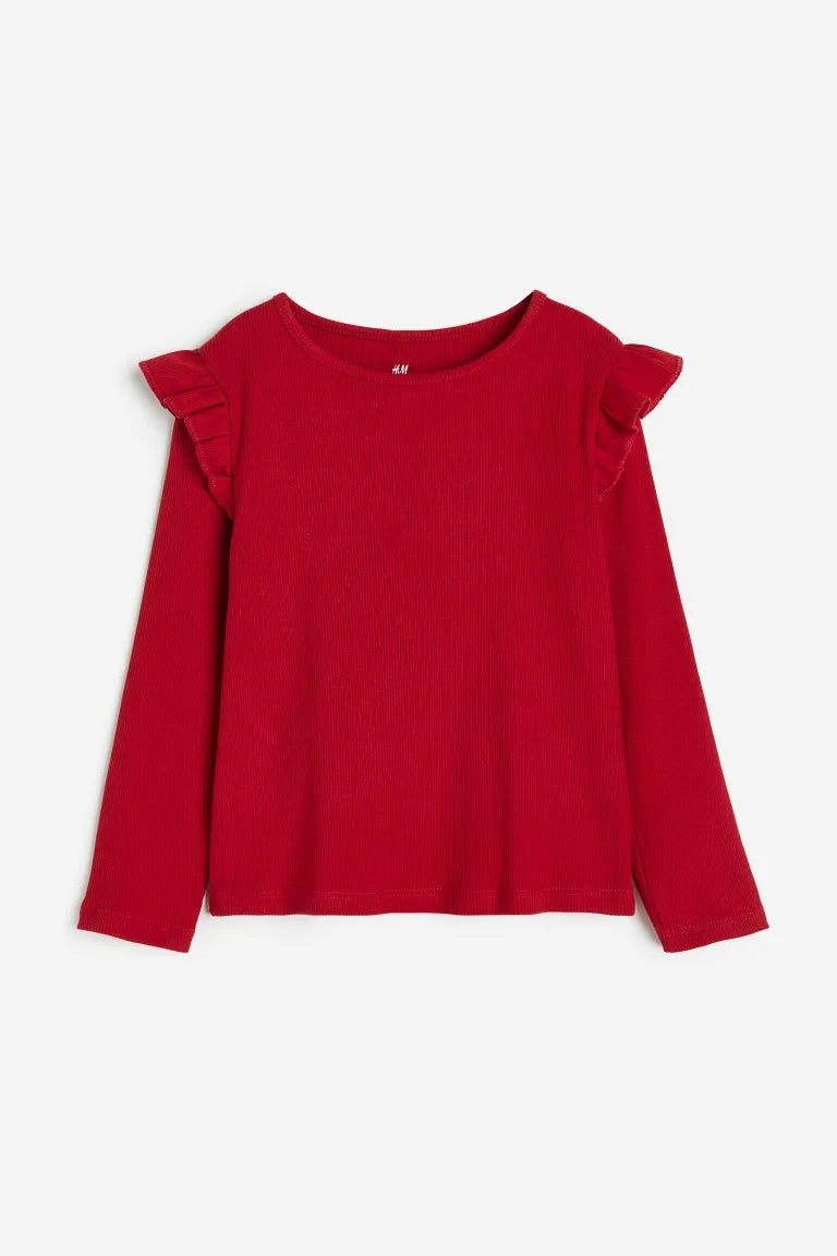 Camisa roja manga larga ruffle niña H&M