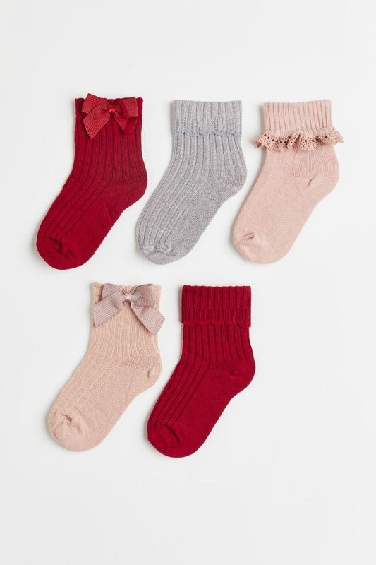 Calcetines H&M 5 pares niña rojo gris rosado