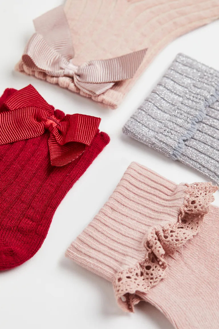 Calcetines H&M 5 pares niña rojo gris rosado