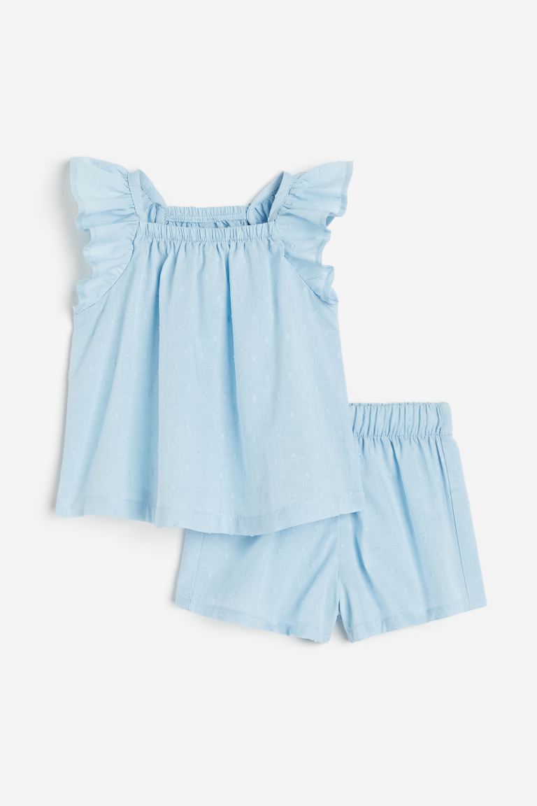 Set 2 piezas camisa short azul H&M bebe niña