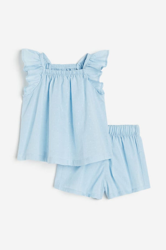 Set 2 piezas camisa short azul H&M bebe niña