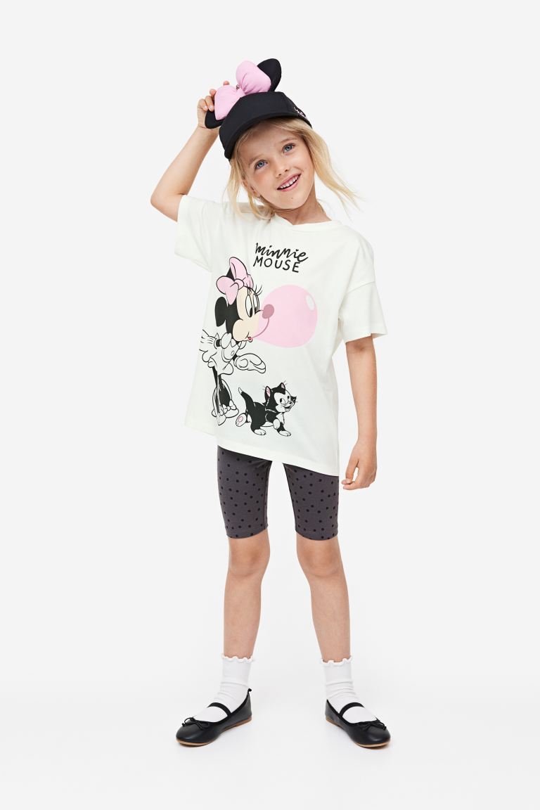 Set 2 piezas niña H&M Minnie Disney camisa blanca short negro