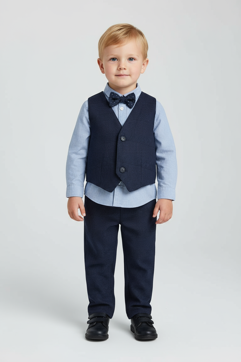 Set formal 4 piezas bebe niño camisa blazer corbatin pantalon azul niño H&M