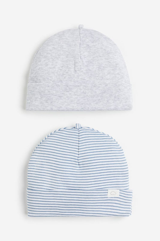Set 2 Gorros bebe H&M gris rayas azul